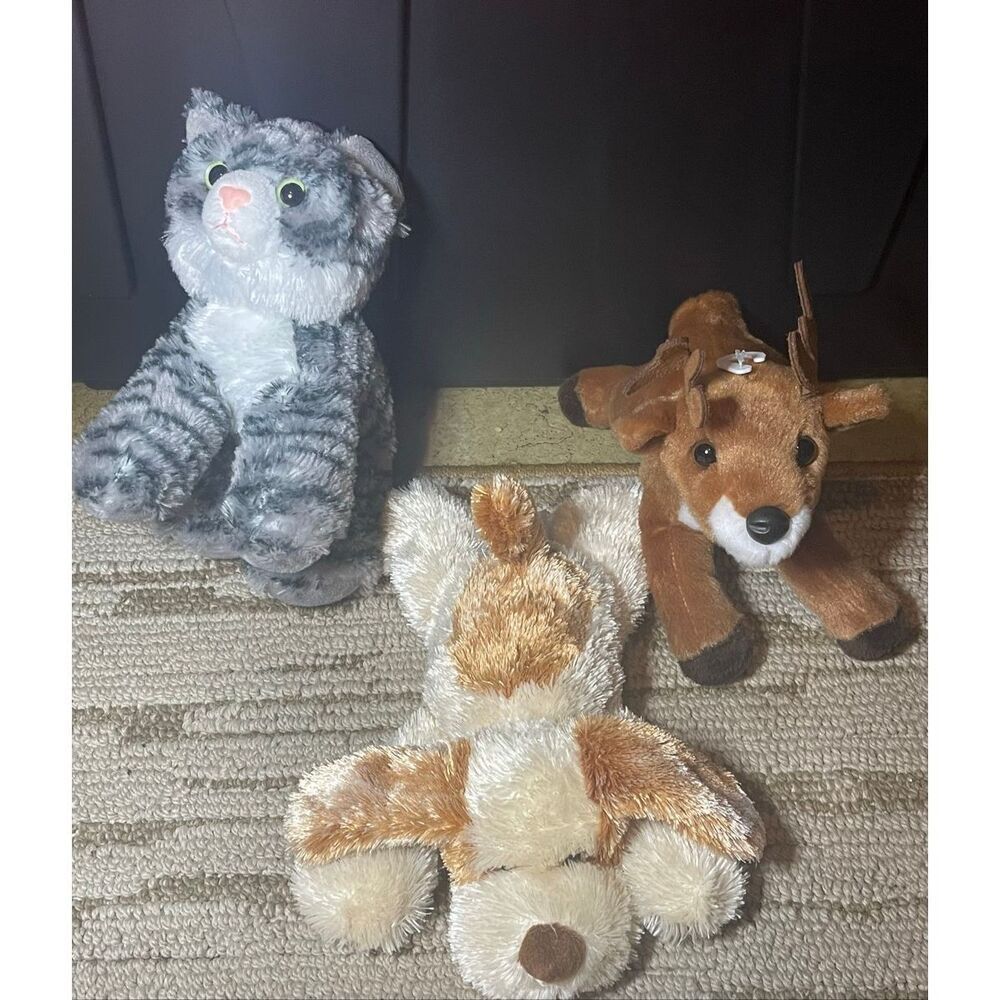 Aurora Mini Flossie Lot of 3 Deer Kitty Puppy Stuffed Plush Animal - Picture 2 of 10